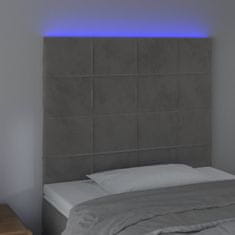 Greatstore Čelo postele s LED světle šedé 90x5x118/128 cm samet