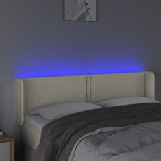 Greatstore Čelo postele s LED krémové 147 x 16 x 78/88 cm umělá kůže