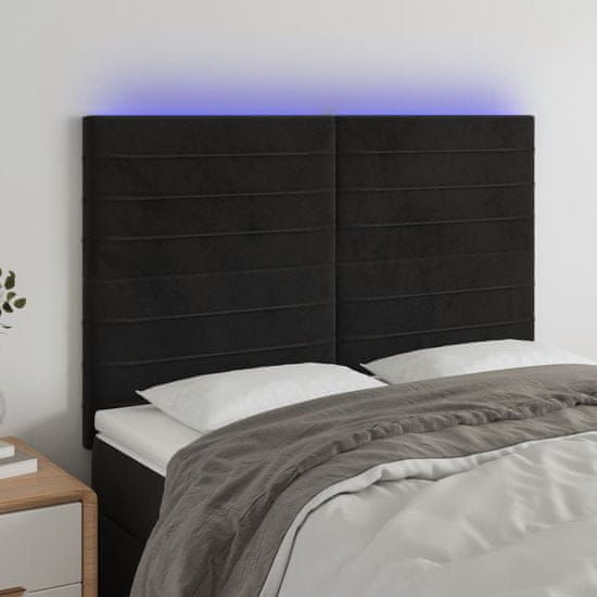 Greatstore Čelo postele s LED černé 144x5x118/128 cm samet