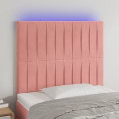 Greatstore Čelo postele s LED růžové 80x5x118/128 cm samet