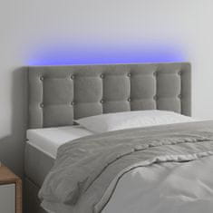 Greatstore Čelo postele s LED světle šedé 100 x 5 x 78/88 cm samet