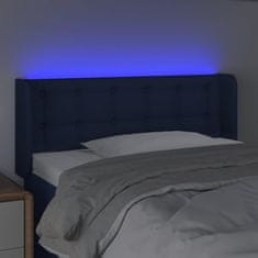 Greatstore Čelo postele s LED modré 103 x 16 x 78/88 cm textil