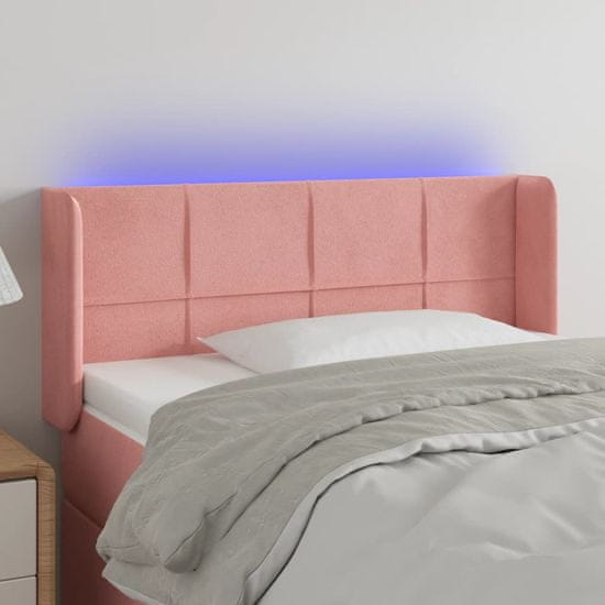 Greatstore Čelo postele s LED růžové 93 x 16 x 78/88 cm samet