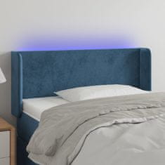 Greatstore Čelo postele s LED tmavě modré 103 x 16 x 78/88 cm samet