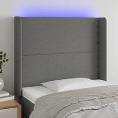 Greatstore Čelo postele s LED tmavě šedé 103 x 16 x 118/128 cm textil