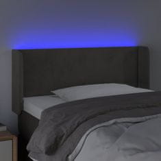 Greatstore Čelo postele s LED tmavě šedé 103 x 16 x 78/88 cm samet