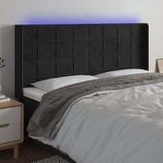 Greatstore Čelo postele s LED černé 203 x 16 x 118/128 cm samet