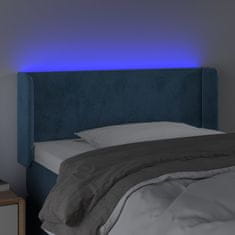 Greatstore Čelo postele s LED tmavě modré 103 x 16 x 78/88 cm samet