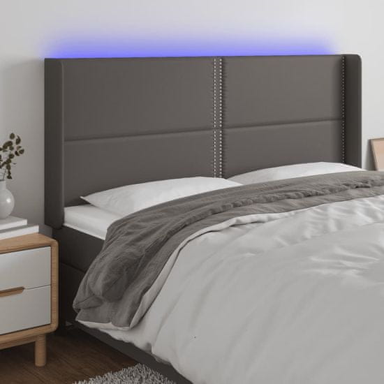 Greatstore Čelo postele s LED šedé 183 x 16 x 118/128 cm umělá kůže