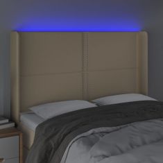 Vidaxl Čelo postele s LED krémové 147 x 16 x 118/128 cm textil