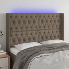 Greatstore Čelo postele s LED taupe 163 x 16 x 118/128 cm textil