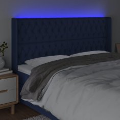 Vidaxl Čelo postele s LED modré 203 x 16 x 118/128 cm textil