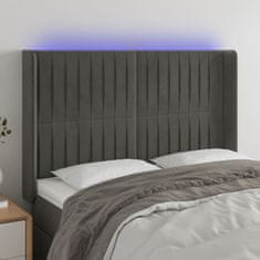 Greatstore Čelo postele s LED tmavě šedé 147 x 16 x 118/128 cm samet