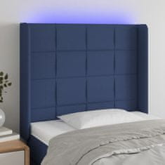 Greatstore Čelo postele s LED modré 83 x 16 x 118/128 cm textil