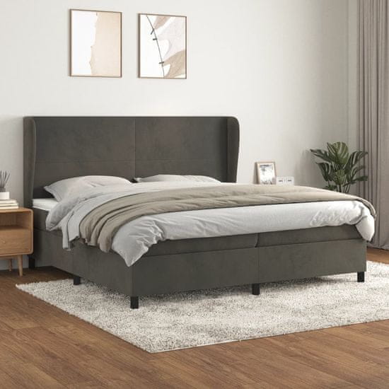 Greatstore Box spring postel s matrací tmavě šedá 200x200 cm samet