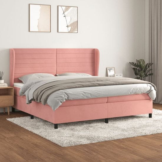 Greatstore Box spring postel s matrací růžová 200x200 cm samet