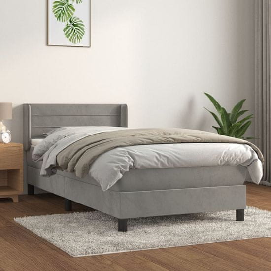 Greatstore Box spring postel s matrací světle šedá 90x200 cm samet