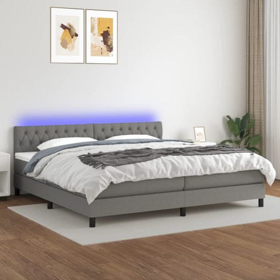 Greatstore Box spring postel s matrací a LED tmavě šedá 200x200 cm textil