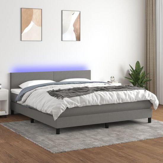 Vidaxl Box spring postel s matrací a LED tmavě šedá 180x200 cm textil