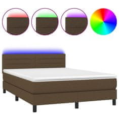 Greatstore Box spring postel s matrací a LED tmavě hnědá 140x200 cm textil