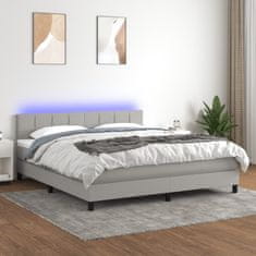 Greatstore Box spring postel s matrací a LED světle šedá 160x200 cm textil