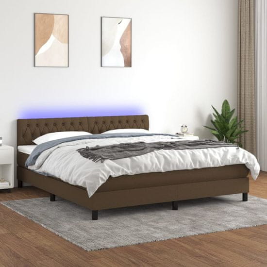 Vidaxl Box spring postel s matrací a LED tmavě hnědá 160x200 cm textil