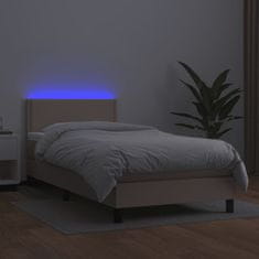 Greatstore Box spring postel matrace a LED cappuccino 90x200 cm umělá kůže