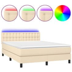 Greatstore Box spring postel s matrací a LED krémová 140x190 cm textil