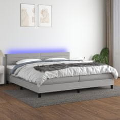 Greatstore Box spring postel s matrací a LED světle šedá 200x200 cm textil