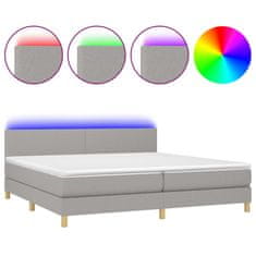 Greatstore Box spring postel s matrací a LED světle šedá 200x200 cm textil