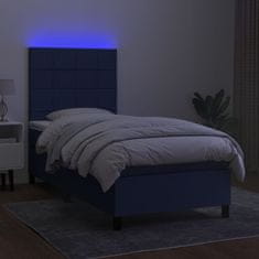 Vidaxl Box spring postel s matrací a LED modrá 100x200 cm textil