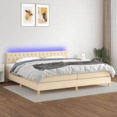 Greatstore Box spring postel s matrací a LED krémová 200x200 cm textil