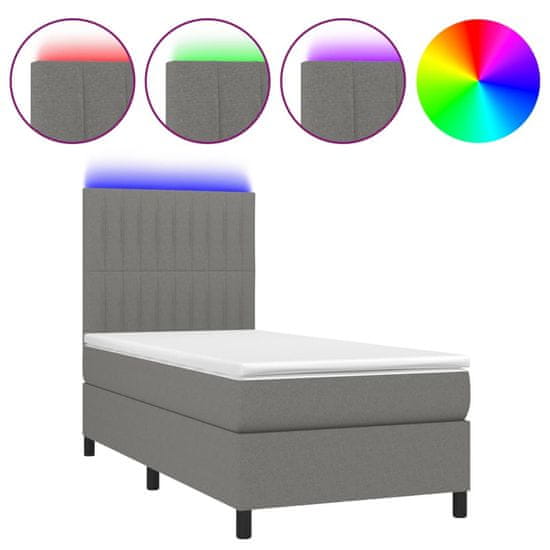 Vidaxl Box spring postel s matrací a LED tmavě šedá 80 x 200 cm textil