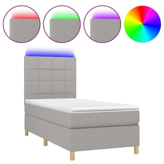 Vidaxl Box spring postel s matrací a LED světle šedá 90x190 cm textil