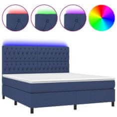 Greatstore Box spring postel s matrací a LED modrá 180x200 cm textil