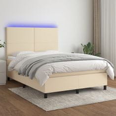 Greatstore Box spring postel s matrací a LED krémová 140x200 cm textil