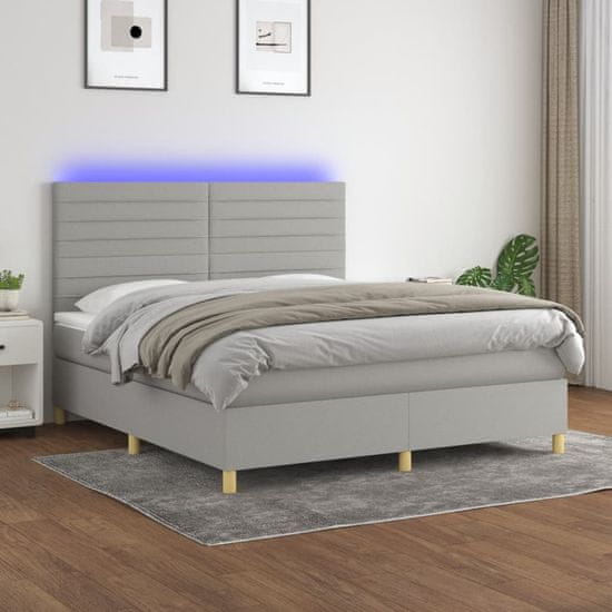 Vidaxl Box spring postel s matrací a LED světle šedá 160x200 cm textil