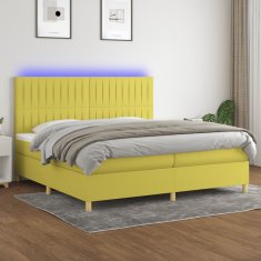 Vidaxl Box spring postel s matrací a LED zelená 200x200 cm textil