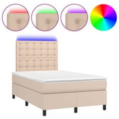 Greatstore Box spring postel matrace a LED cappuccino 120x200cm umělá kůže