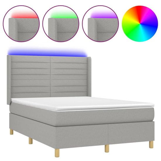 Vidaxl Box spring postel s matrací a LED světle šedá 140x190 cm textil