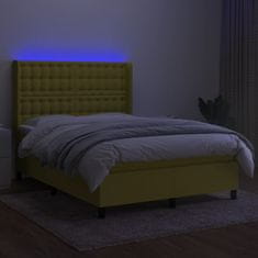 Greatstore Box spring postel s matrací a LED zelená 140x200 cm textil