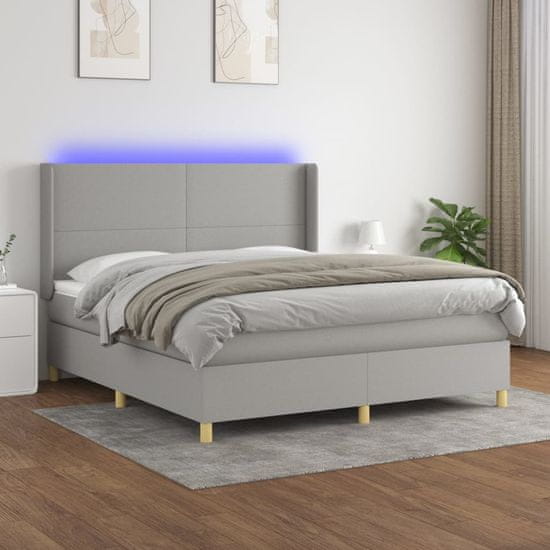 Greatstore Box spring postel s matrací a LED světle šedá 180x200 cm textil