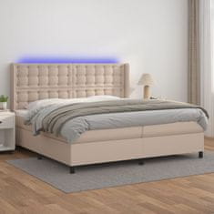 Greatstore Box spring postel matrace a LED cappuccino 200x200cm umělá kůže