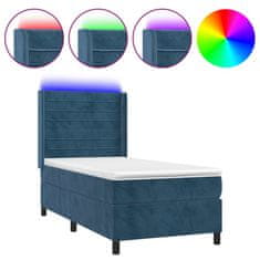 Greatstore Box spring postel s matrací a LED tmavě modrá 90x190 cm samet