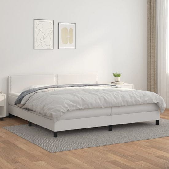 Greatstore Box spring postel s matrací bílá 200x200 cm umělá kůže