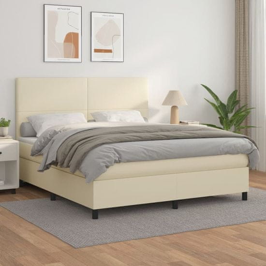 Greatstore Box spring postel s matrací krémová 160x200 cm umělá kůže