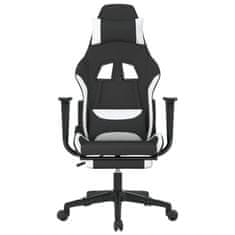 Vidaxl Otočná herní židle s podnožkou černá a bílá textil