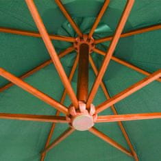 Greatstore Závěsný slunečník s dřevěnou tyčí, 350 cm, zelený