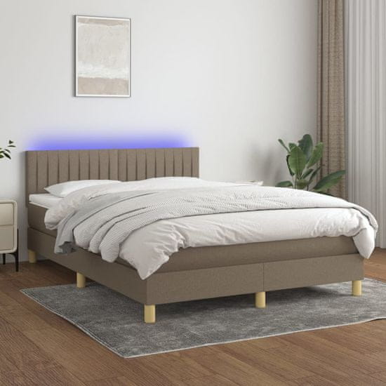 Vidaxl Box spring postel s matrací a LED taupe 140x190 cm textil