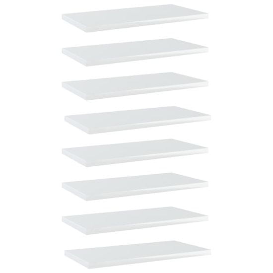 Vidaxl Police na knihy 8 ks bílé lesklé 40x20x1,5 cm kompozitní dřevo